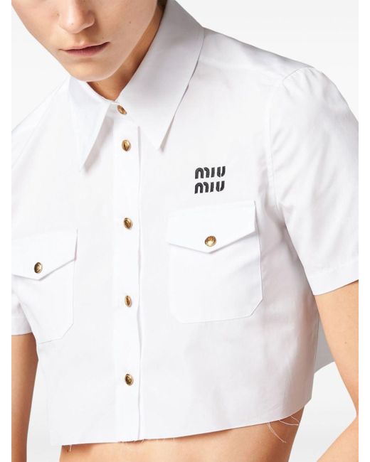 Miu Miu White Hemd mit Logo-Stickerei