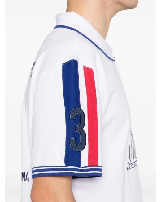 La Martina White Logo-Print Striped Polo Shirt for men