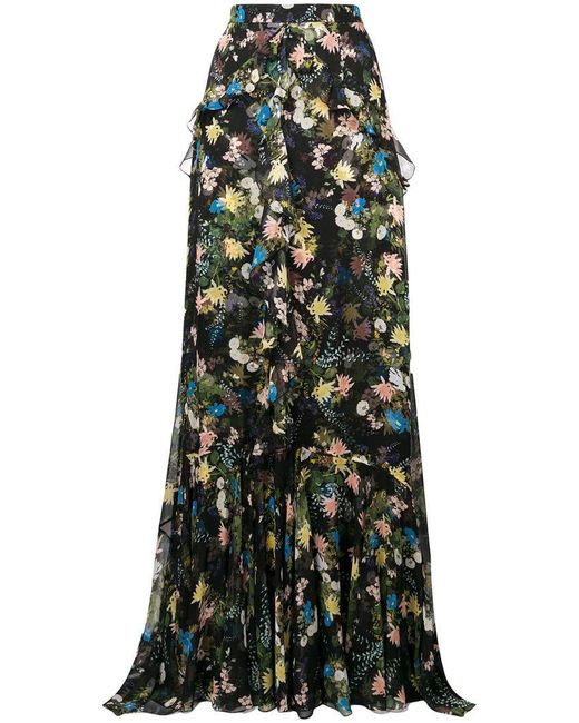 Erdem Black Alison Ruffled Floral-print Silk-voile Maxi Skirt