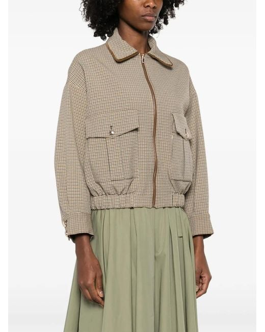 Maje Natural Checked Pockets Bomber Jacket