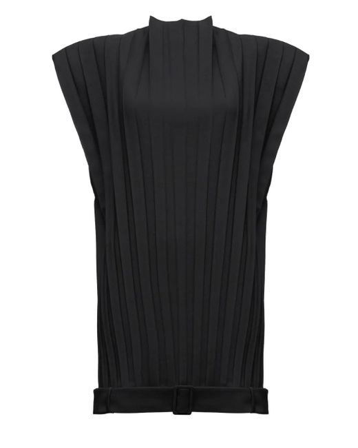 MM6 by Maison Margiela Black Pleated Sleeveless Mini Dress