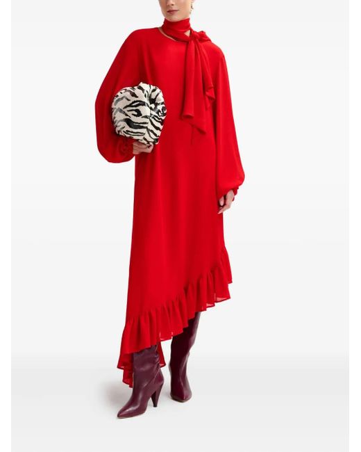 Essentiel Antwerp Red Ruffled Asymmetric Dress