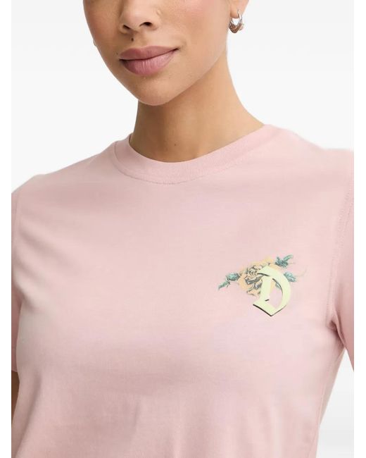 DIESEL Blue Floral-Print Logo-Patch T-Shirt