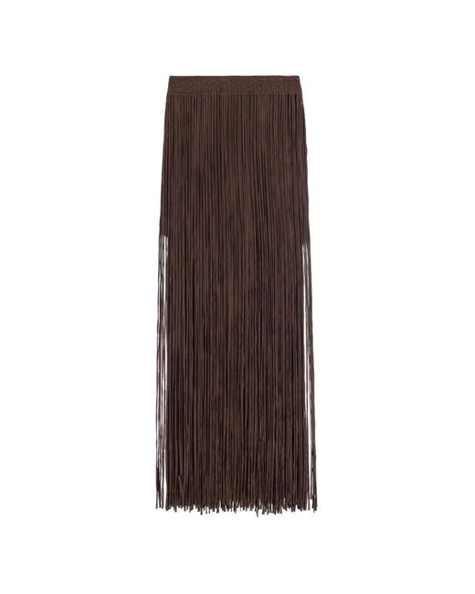 Alysi Brown Fringed Woven-Waistband Maxi Skirt