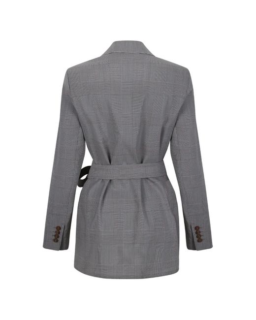 Max Mara Gray Check-Pattern Belted Jacket