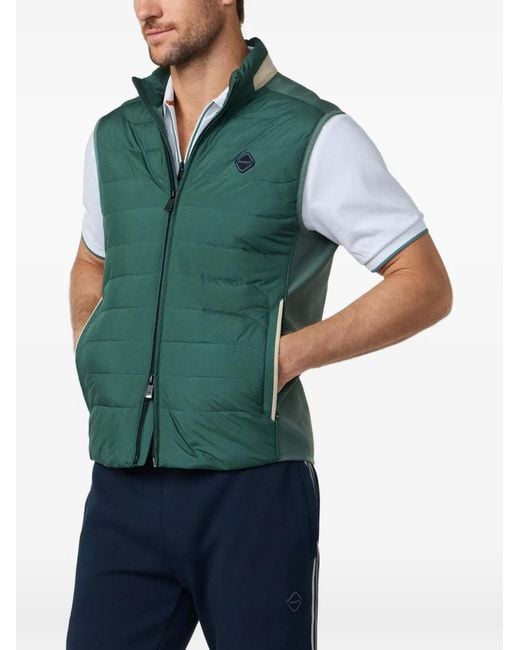 Hackett Green Baffled-Stitch Suede-Detail Gilet for men