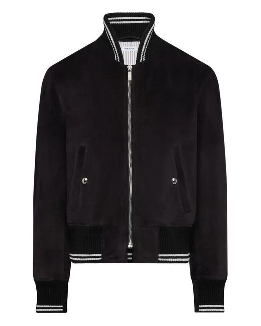Thom Browne Black Rib-Knit Suede Bomber Jacket for men