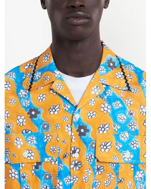 Marni Orange Chemise À Fleurs for men
