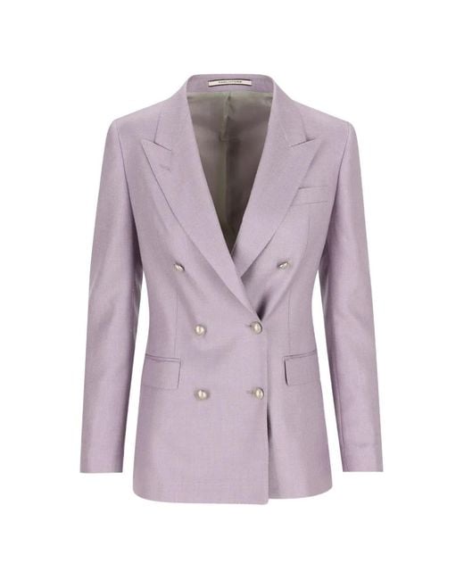 Tagliatore Purple Double-Breasted Button Blazer