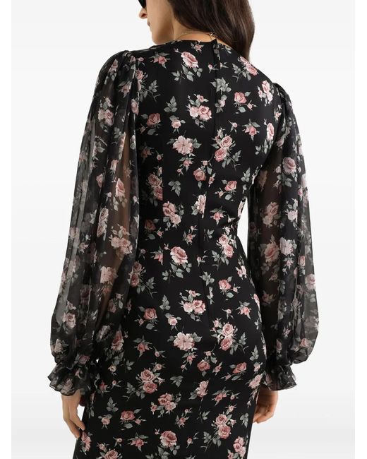 Robe En Charmeuse À Imprimé Roses Vintage Dolce & Gabbana en coloris Black