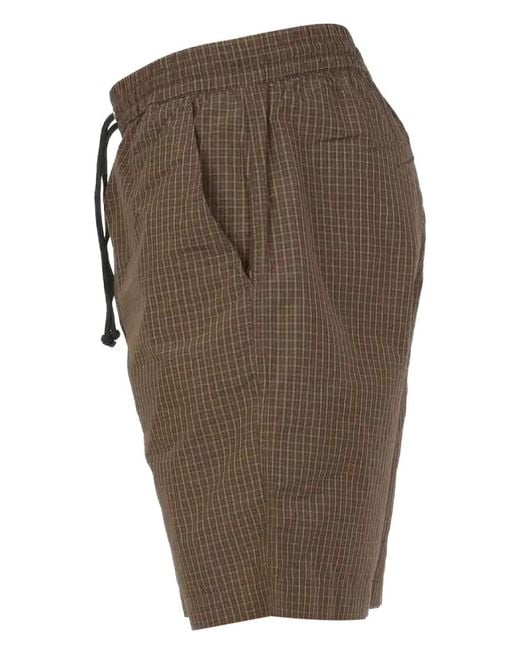 Universal Works Gray Drawstring Checked Shorts for men