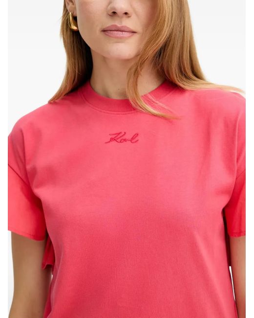 Karl Lagerfeld Ruffle-Detail Logo-Embroidered Top