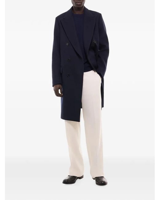 Fursac Blue Herringbone Double-Breasted Coat for men