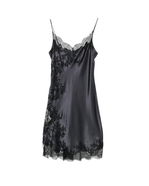 Carine Gilson Black Lace-Trim Silk Nightdress