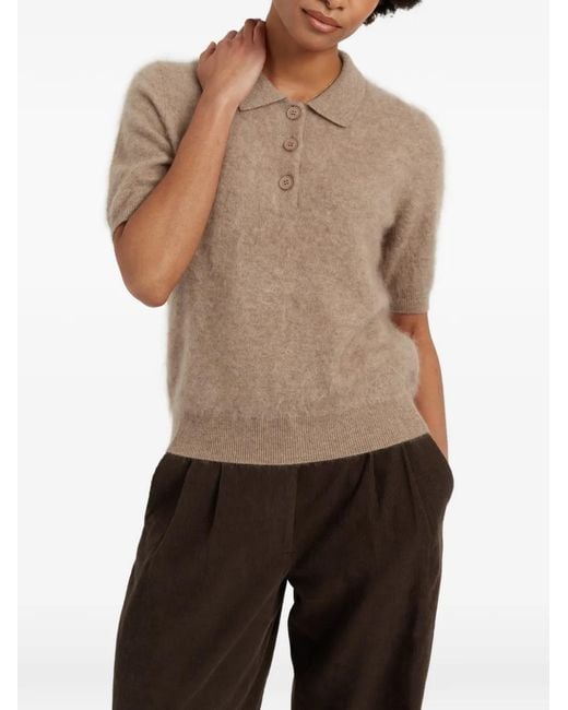Chinti & Parker Natural Short-Sleeve Cashmere Polo Top