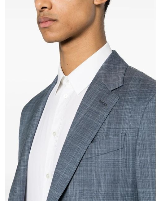 Zegna Blue Checked Single-Breasted Suit for men