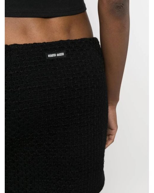 Miu Miu Black Button-Detail Bouclé Miniskirt