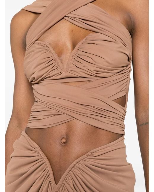 MITILIANE COUTURE White Draped-Design Midi Dress