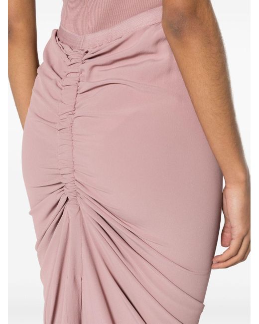 Rick Owens Pink Shrimp Asymmetric Crepe Midi Skirt