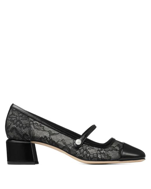 Jimmy Choo 45 Mm Elisa Pumps Verfraaid Met Kant in het Black