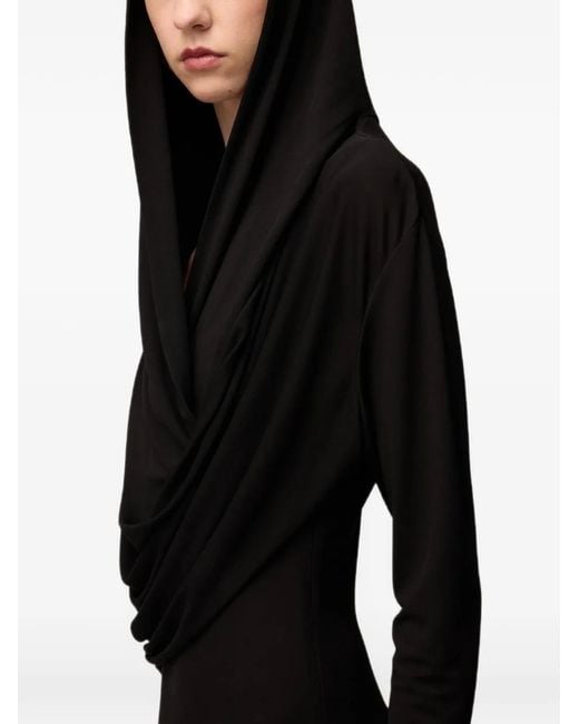 RETORI Black Draped Hooded Midi Dress