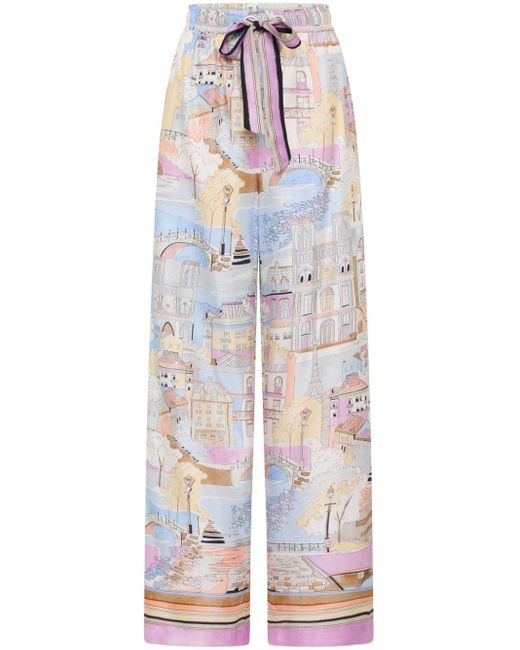 Rebecca Vallance White Parfait Graphic-print Silk Trousers
