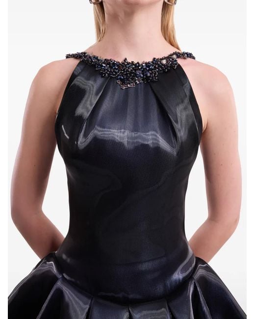 Gemy Maalouf Blue Embellished Halter-Neck Dress