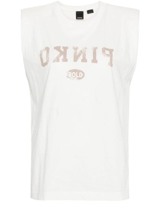Pinko White T-Shirt mit Logo-Print und Schulterpolstern