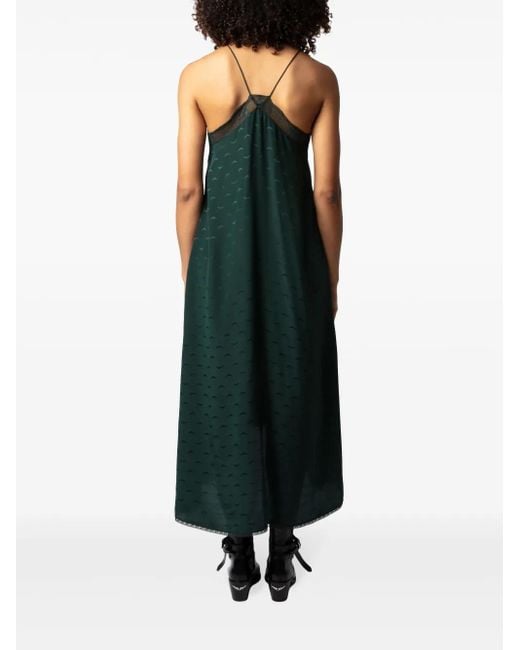 Zadig & Voltaire Green Logo-Print Slip Dress