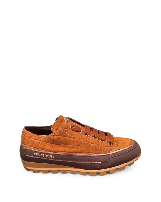 Candice Cooper Brown Croc-Effect Low-Top Sneakers