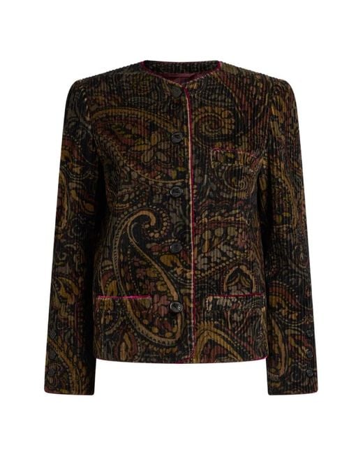 Etro Black Cotton Corduroy Jacket With Floral Paisley Overprint
