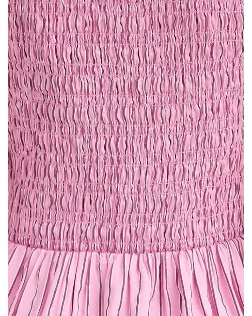 Marc O' Polo Pink Striped Shirred Midi Dress