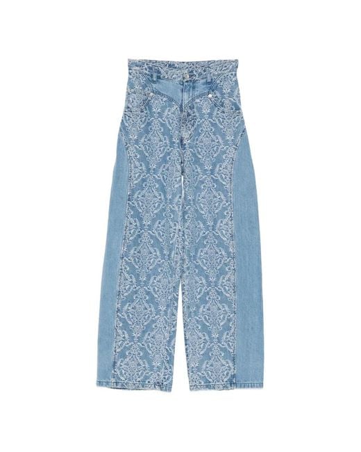 FETICO Blue Damask-Print Wide-Leg Jeans