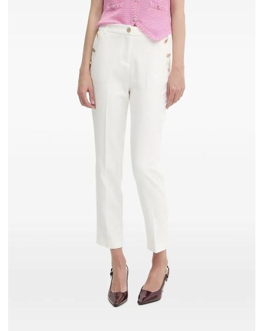 Morgan White Button-Detail Tailored Trousers
