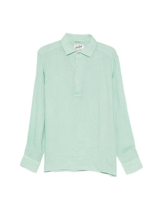 Mc2 Saint Barth Green Lightweight Long-Sleeve Polo Shirt With Classic Collar for men