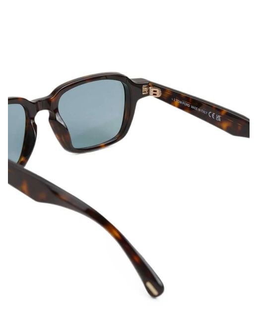Tom Ford Gray Tortoiseshell-Effect Rectangle-Frame Sunglasses for men