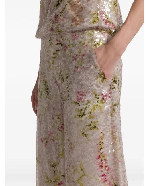 Pantalon Évasé Brodé De Sequins À Fleurs Alberta Ferretti en coloris Natural