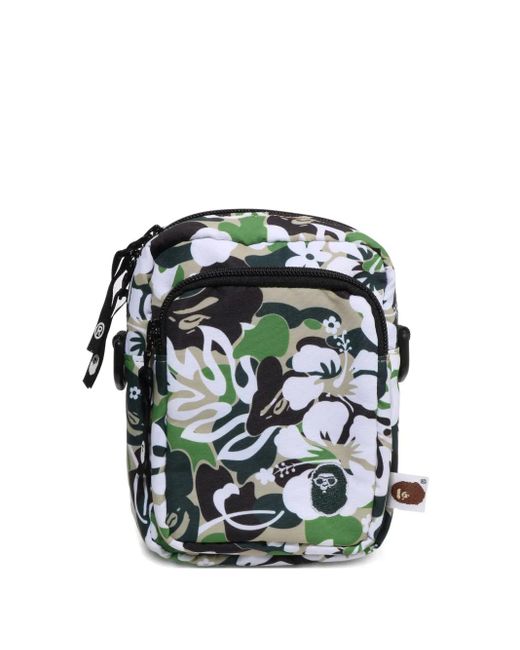 A Bathing Ape Black Hibiscus-Print Camouflage Messenger Bag for men