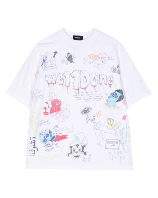 we11done White Graphic-print Cotton T-shirt