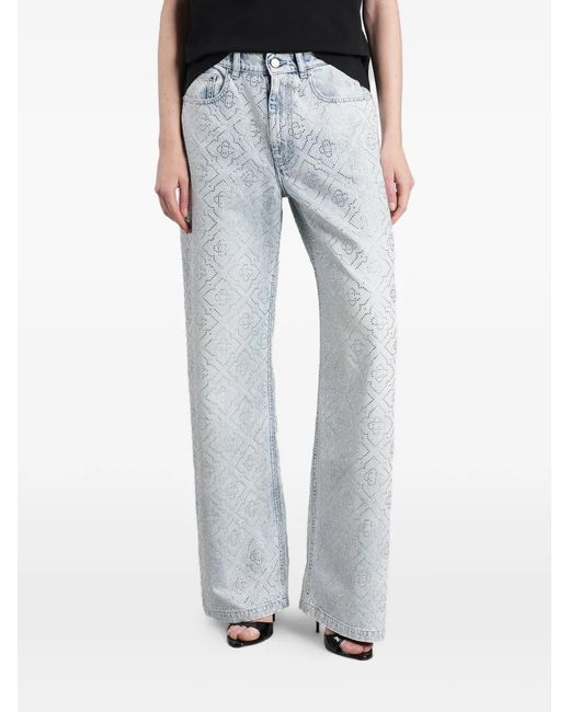 Casablanca Blue Crystal-Embellished Baggy Jeans