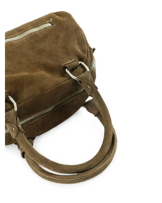 Guidi Brown Suede Top-Handle Clutch Bag