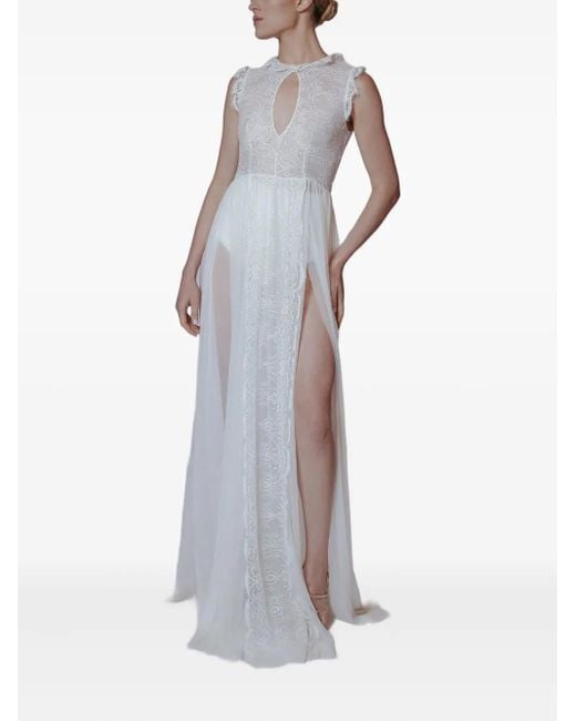 Lethicia Bronstein White Lace-Pattern Keyhole Dress