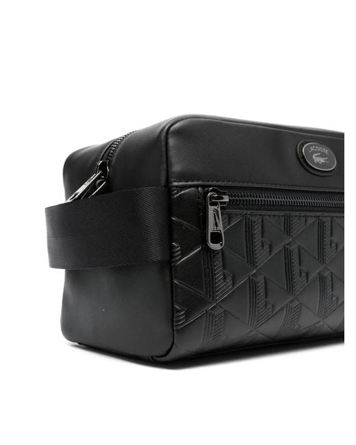 Lacoste Black Monogram-Debossed Leather Crossbody Bag for men