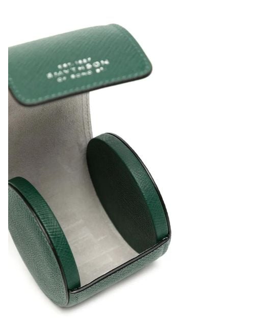 Smythson Green Panama Leather Single Watch Roll for men