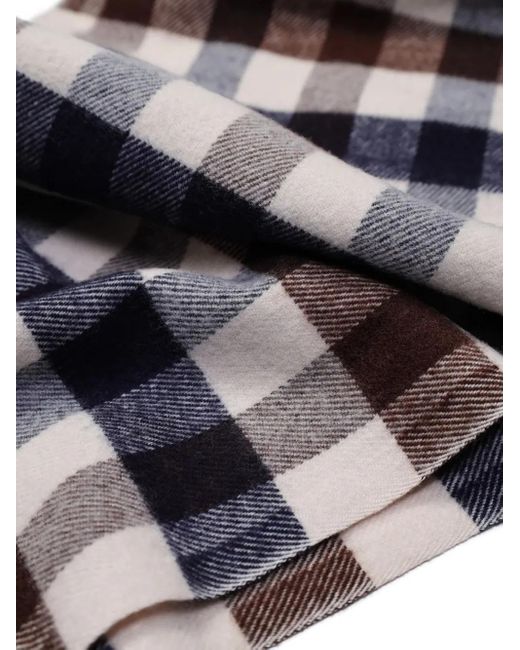 Aquascutum White Macro Club Check Tasselled Scarf