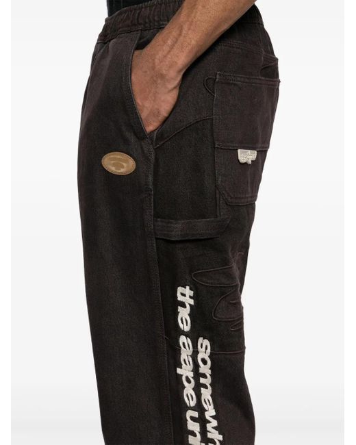 Aape By A Bathing Ape Black Logo Patch Straight-Leg Trousers for men