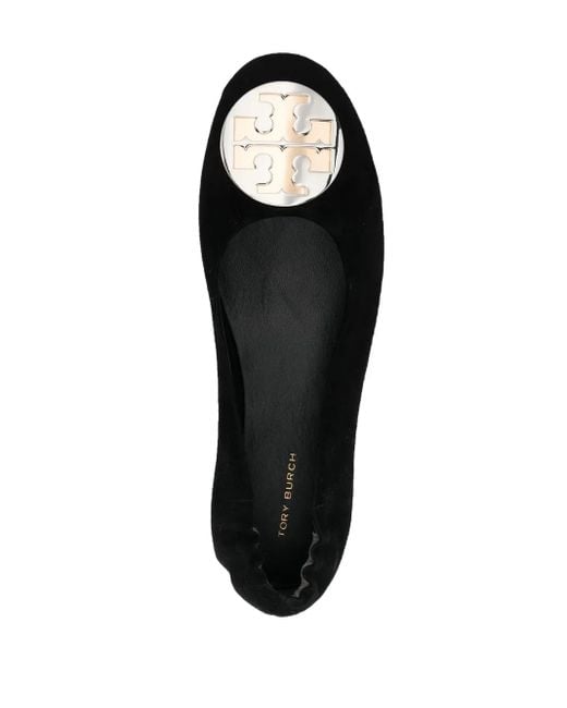 Tory Burch Black Logo-Plaque Detail Ballerina Shoes