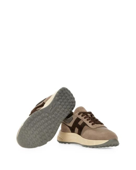 Hogan Brown Taupe Suede Leather Low-Profile Sneakers for men