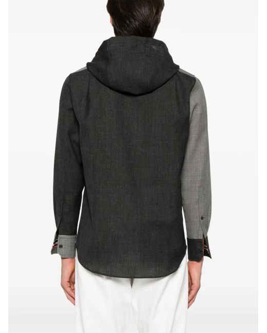 Thom Browne Black Fresco Funmix Hooded Shirt for men
