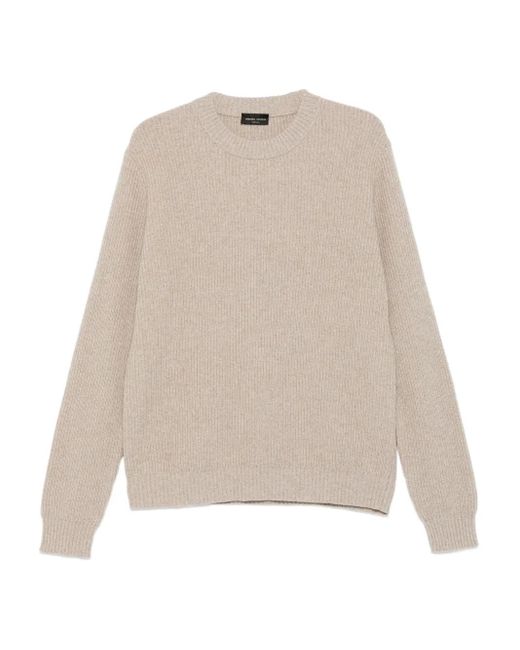 Jersey de canalé con cuello redondo Roberto Collina de hombre de color Natural
